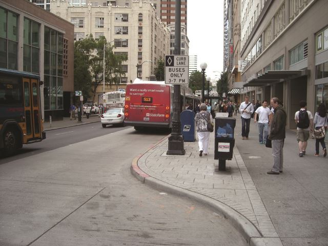 A curb extension on a city street.