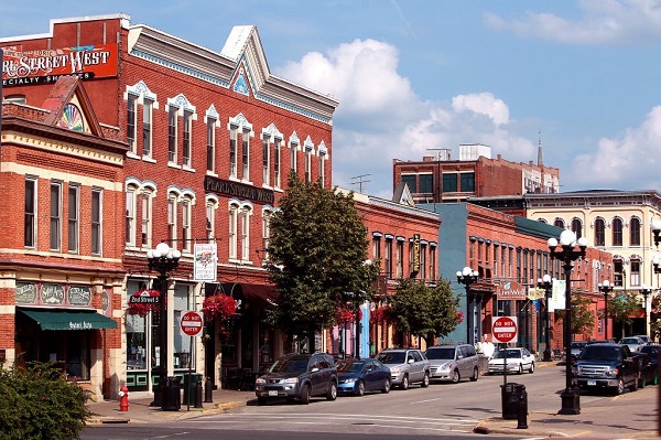 A downtown city street.